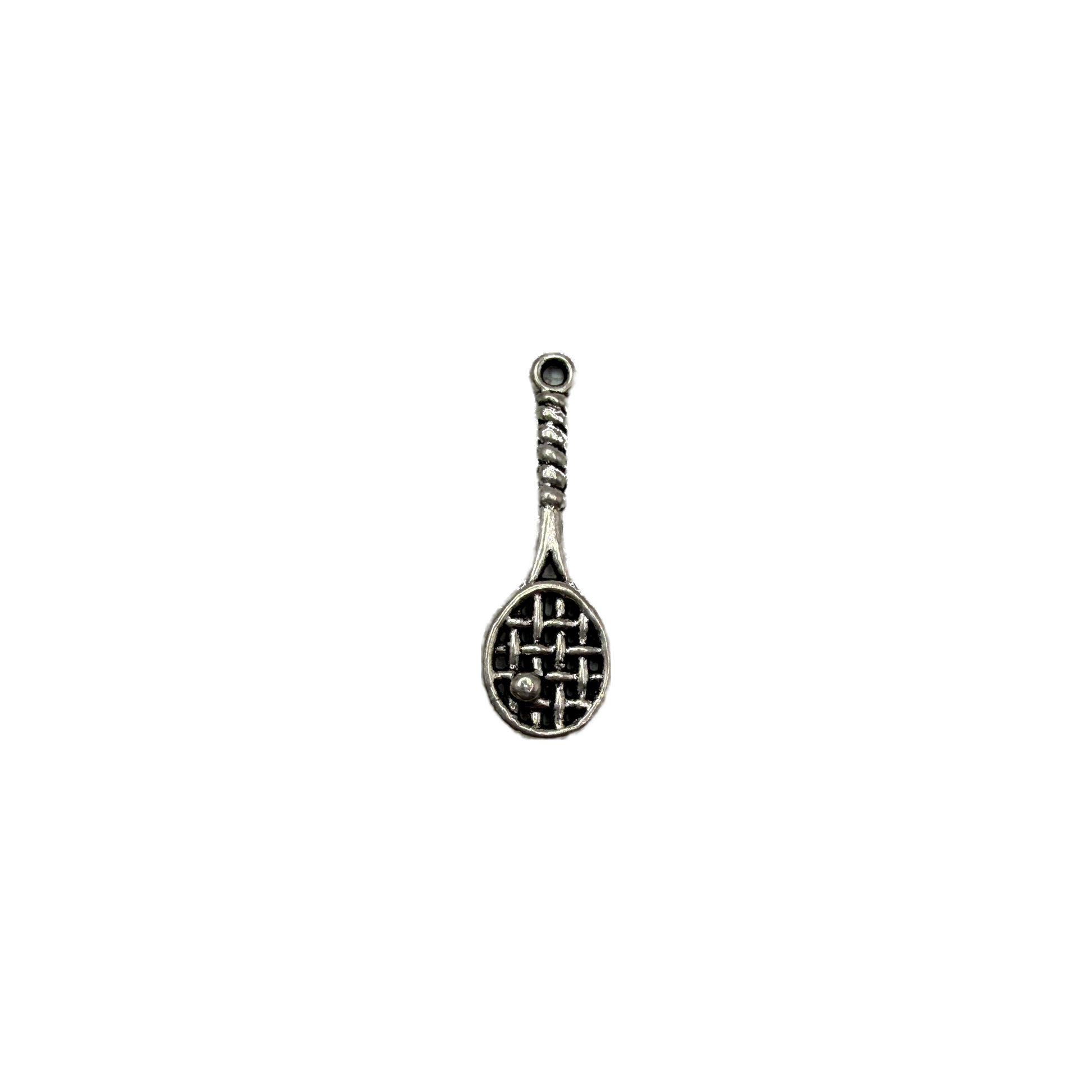 Antique silver tennis racket with raised string pattern