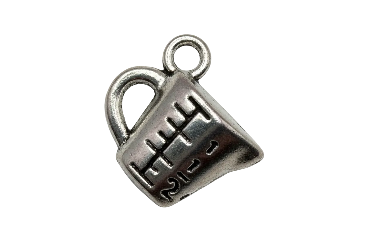 Antique silver handbag charm with zipper detailing and black enamel panel