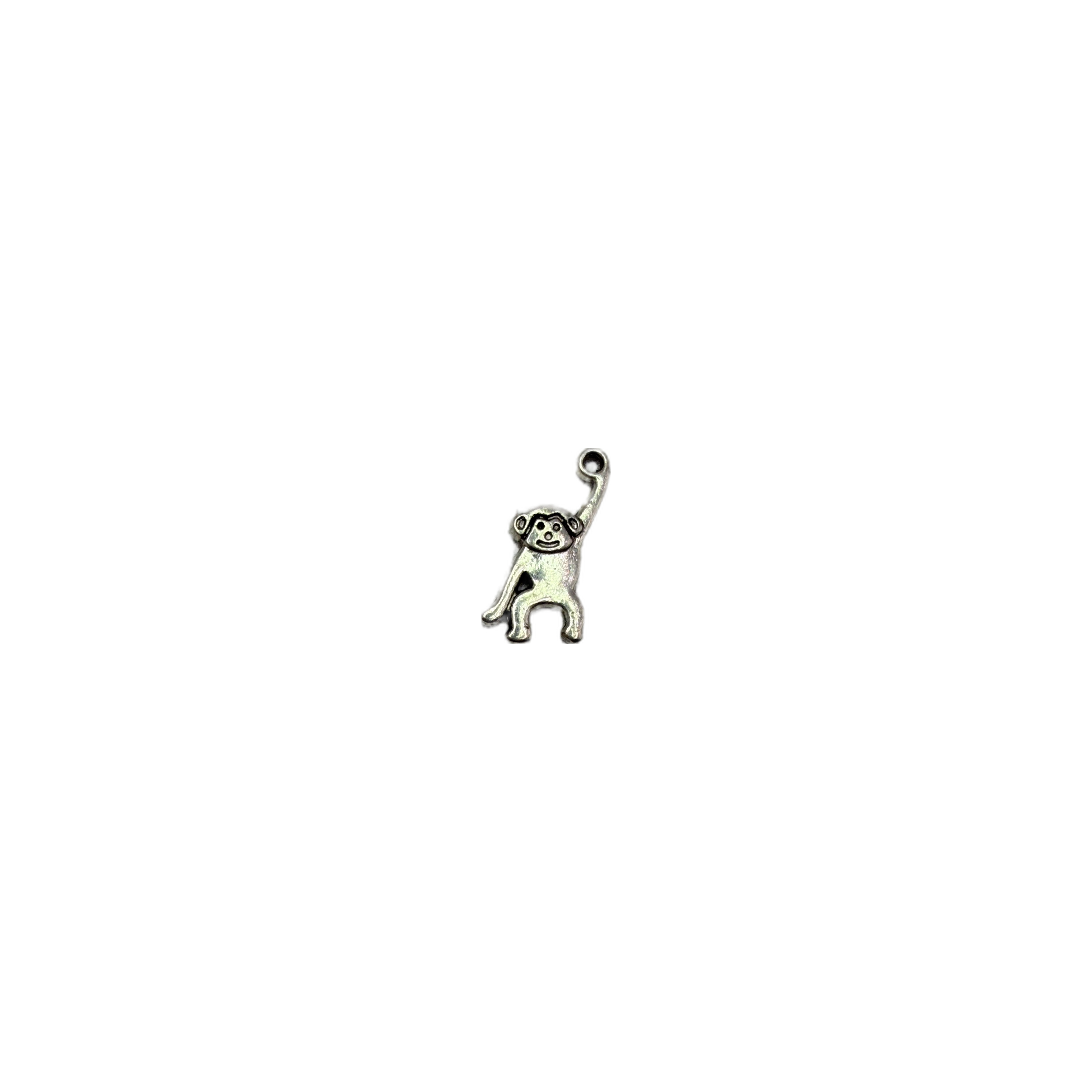 Oxidized silver-tone hanging monkey figure, raised arm