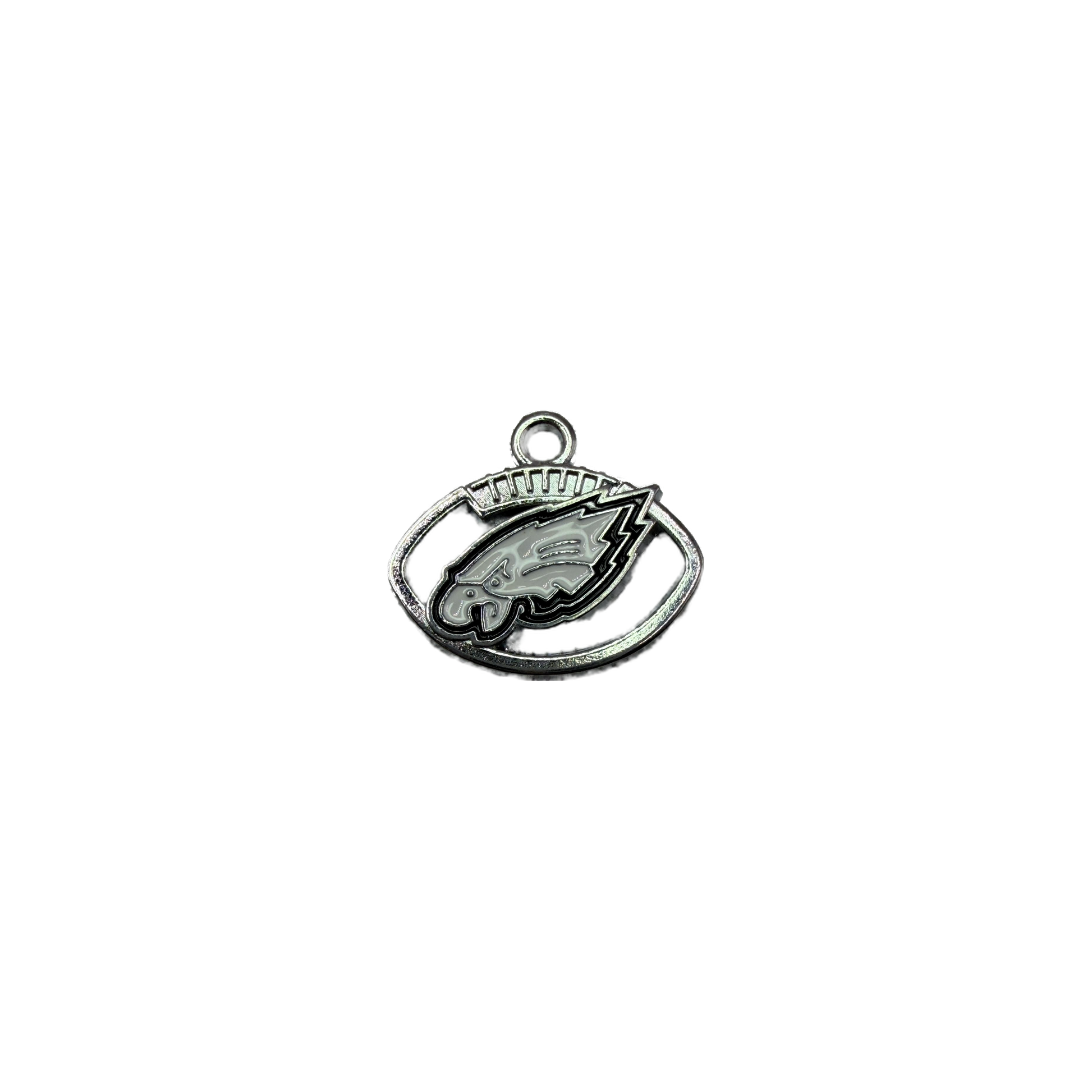 Silver oval emblem with gray enamel bird head