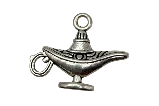 Antique silver magic lamp charm with engraved detailing