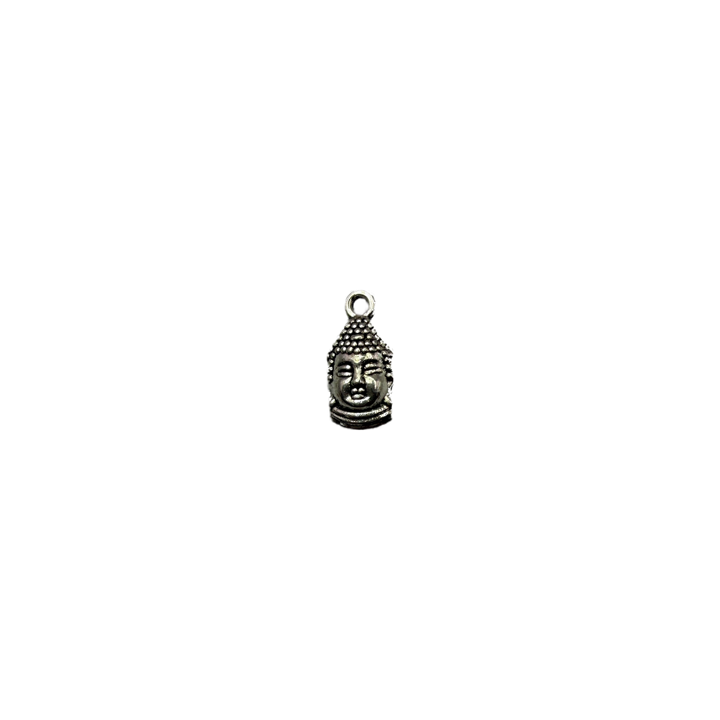 Antiqued silver Buddha head with serene face