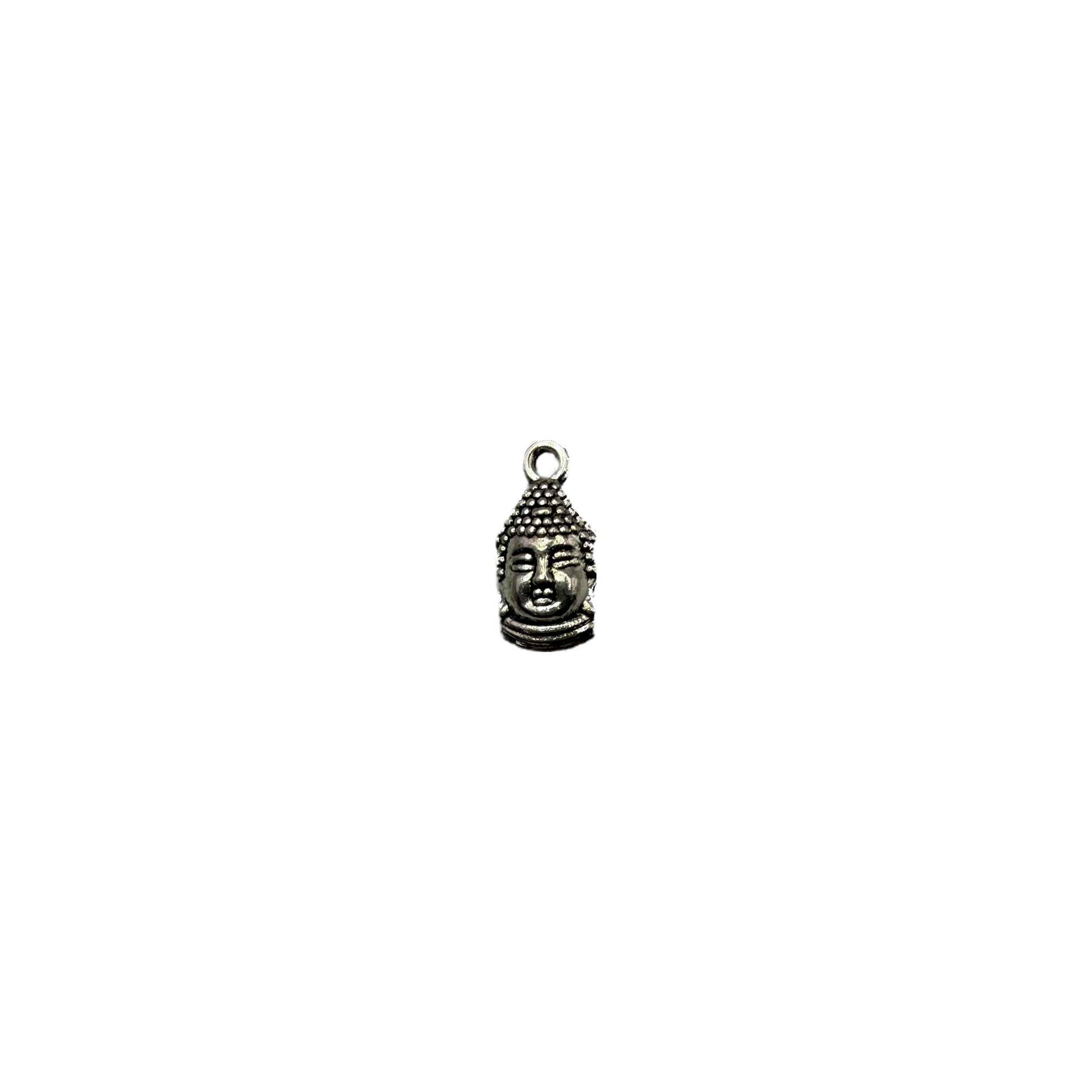 Antiqued silver Buddha head with serene face