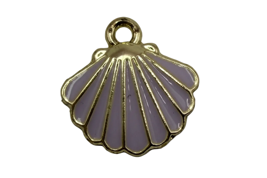 Lavender scallop shell charm with glossy enamel and gold outline