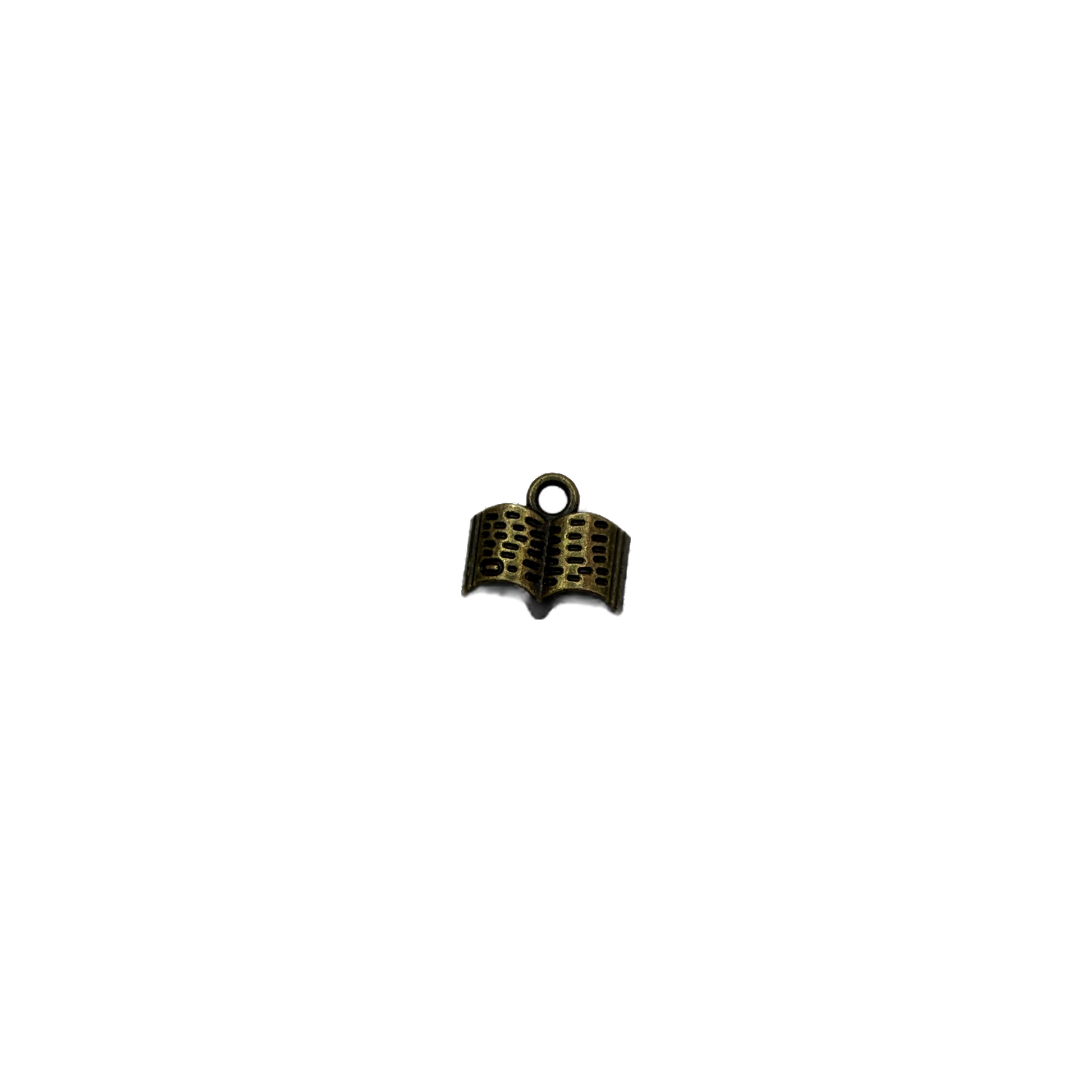 Antique gold open book charm with dark details