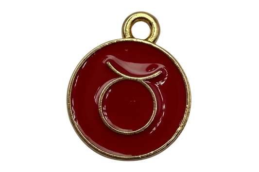 Glossy red enamel Taurus zodiac disc with gold outline