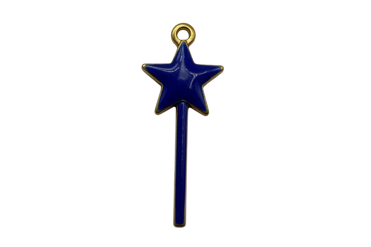 Glossy cobalt blue star wand with gold accent