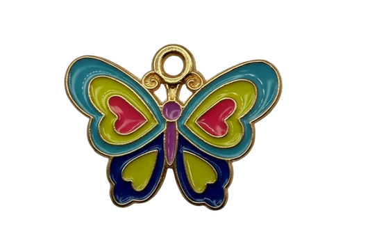 Multicolor enamel butterfly with heart details and gold outline