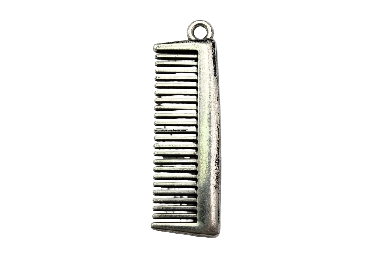 Antique silver rectangular hair comb pendant with ridged teeth detailing