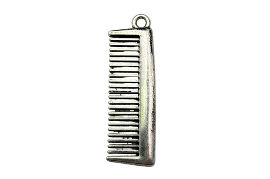 Antique silver rectangular hair comb pendant with ridged teeth detailing