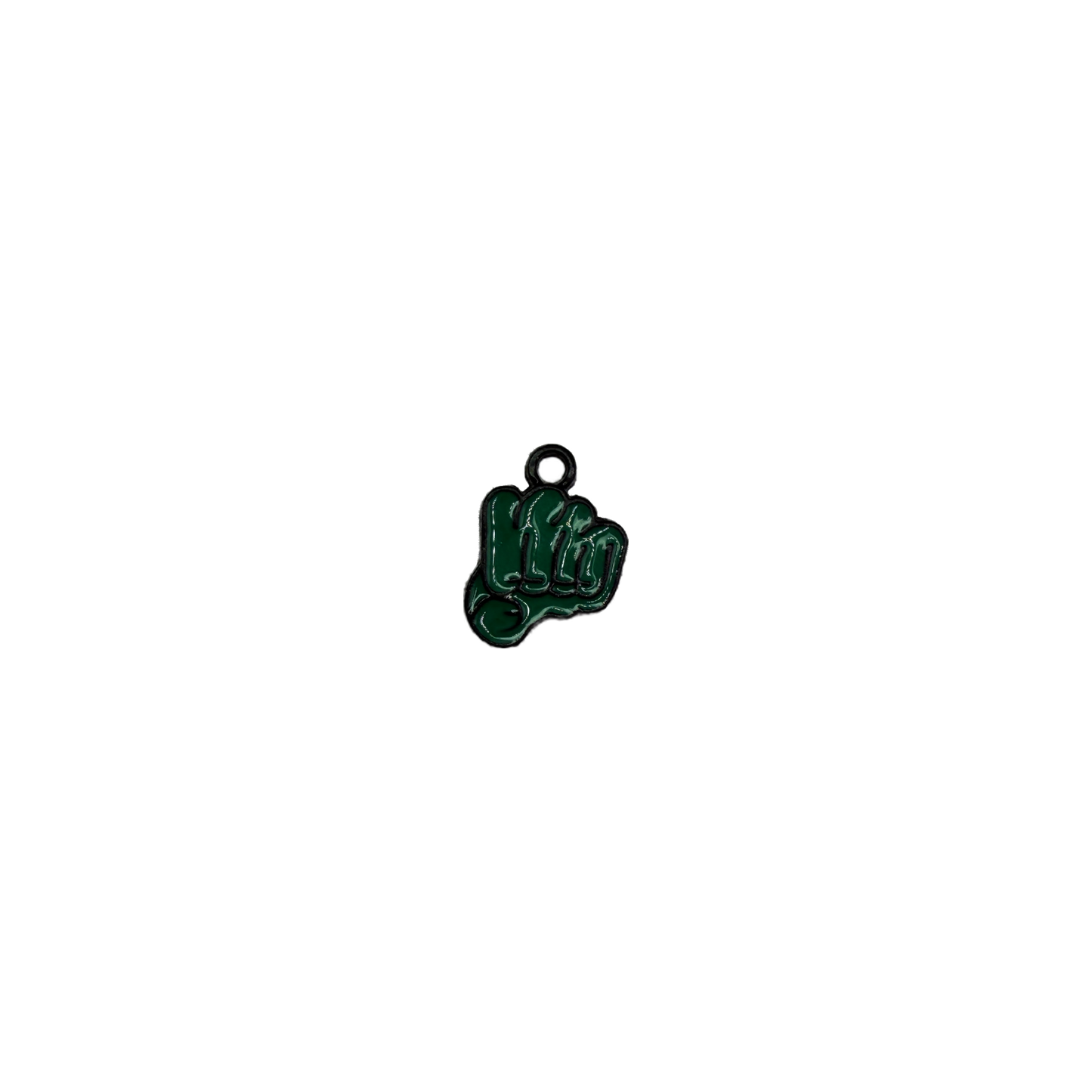 Deep green raised fist enamel piece with dark outline