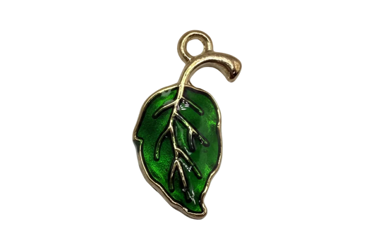 Emerald green leaf with raised vein details and gold outline