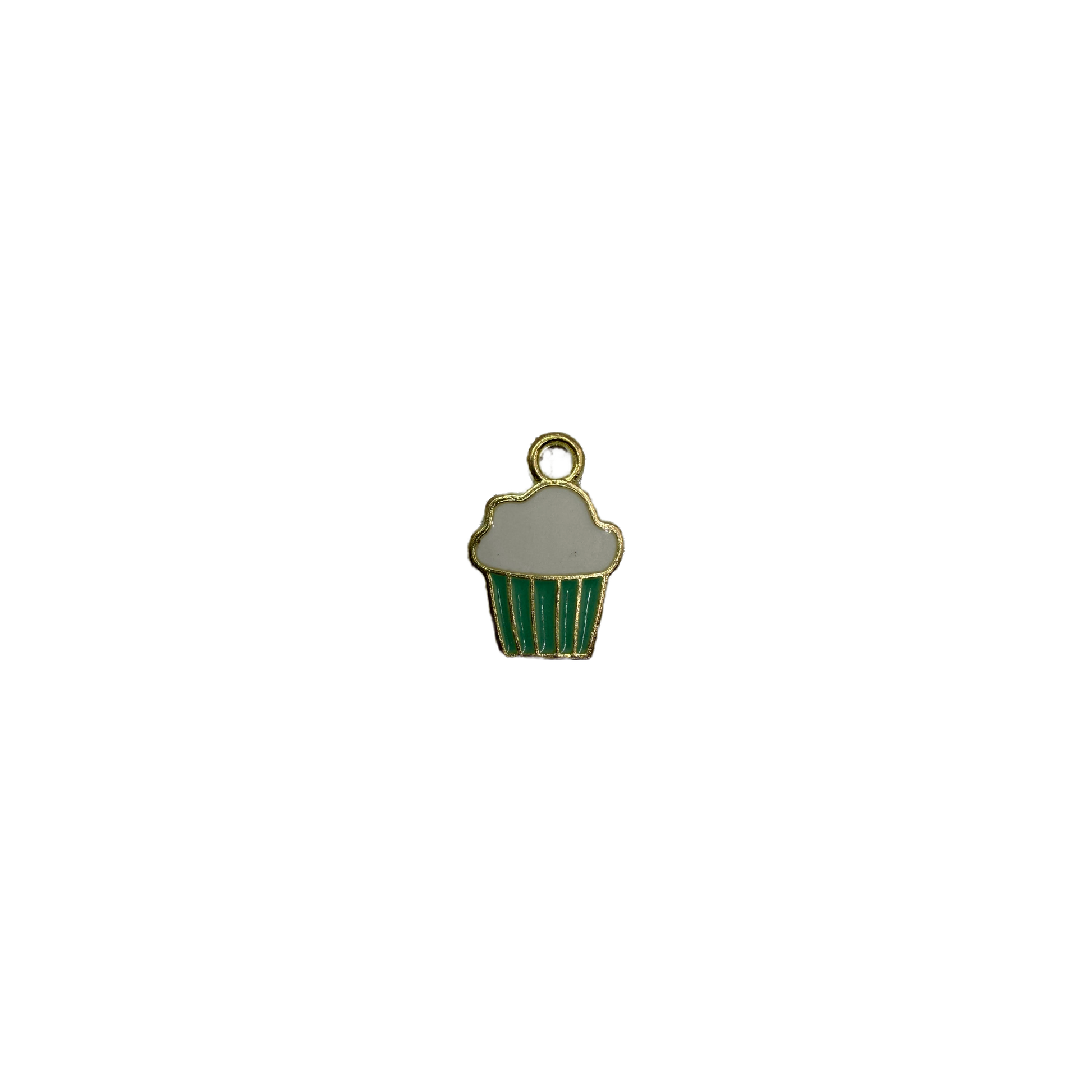 Mint green and white cupcake with gold outline, glossy enamel