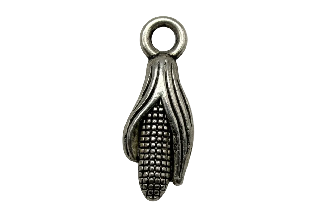 Antiqued silver corn cob with sculpted husk and textured kernels