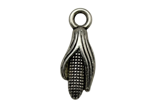 Antiqued silver corn cob with sculpted husk and textured kernels