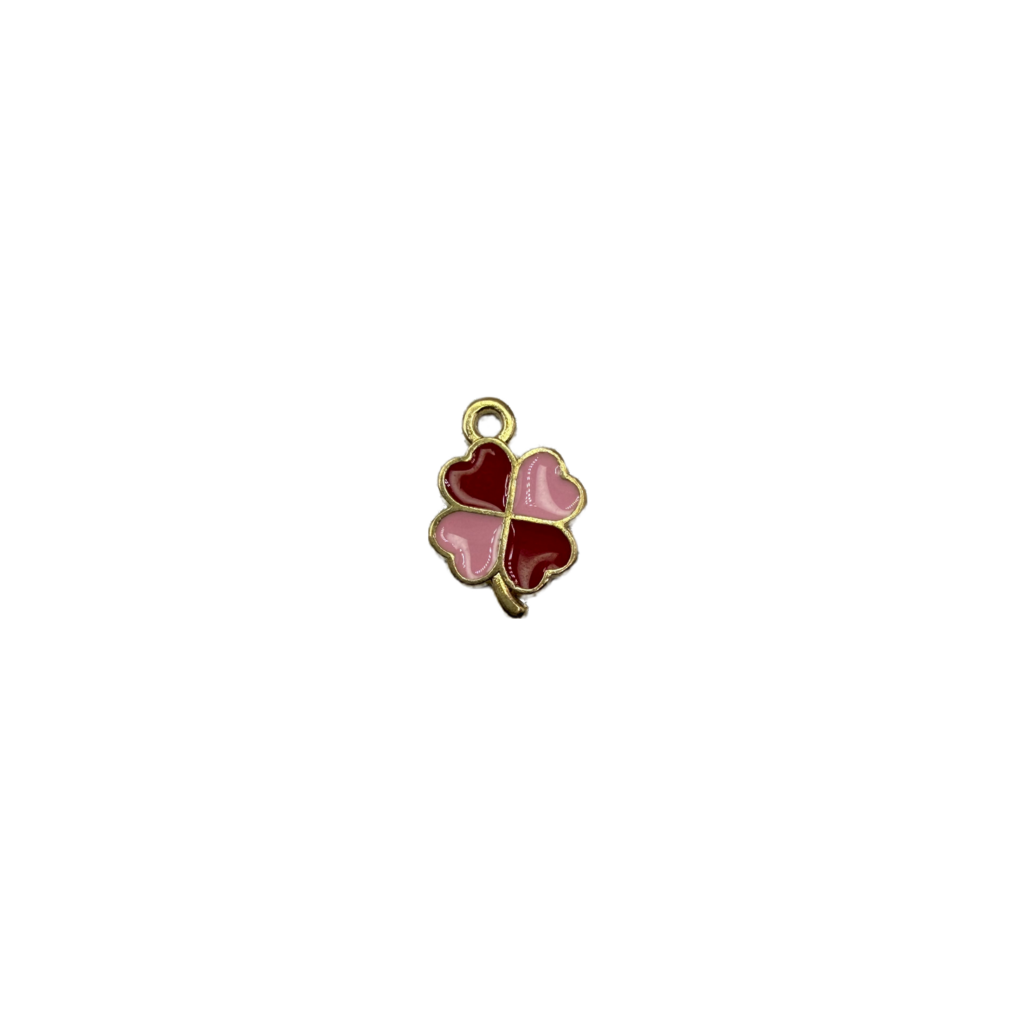 Gold heart clover in red and pink glossy enamel