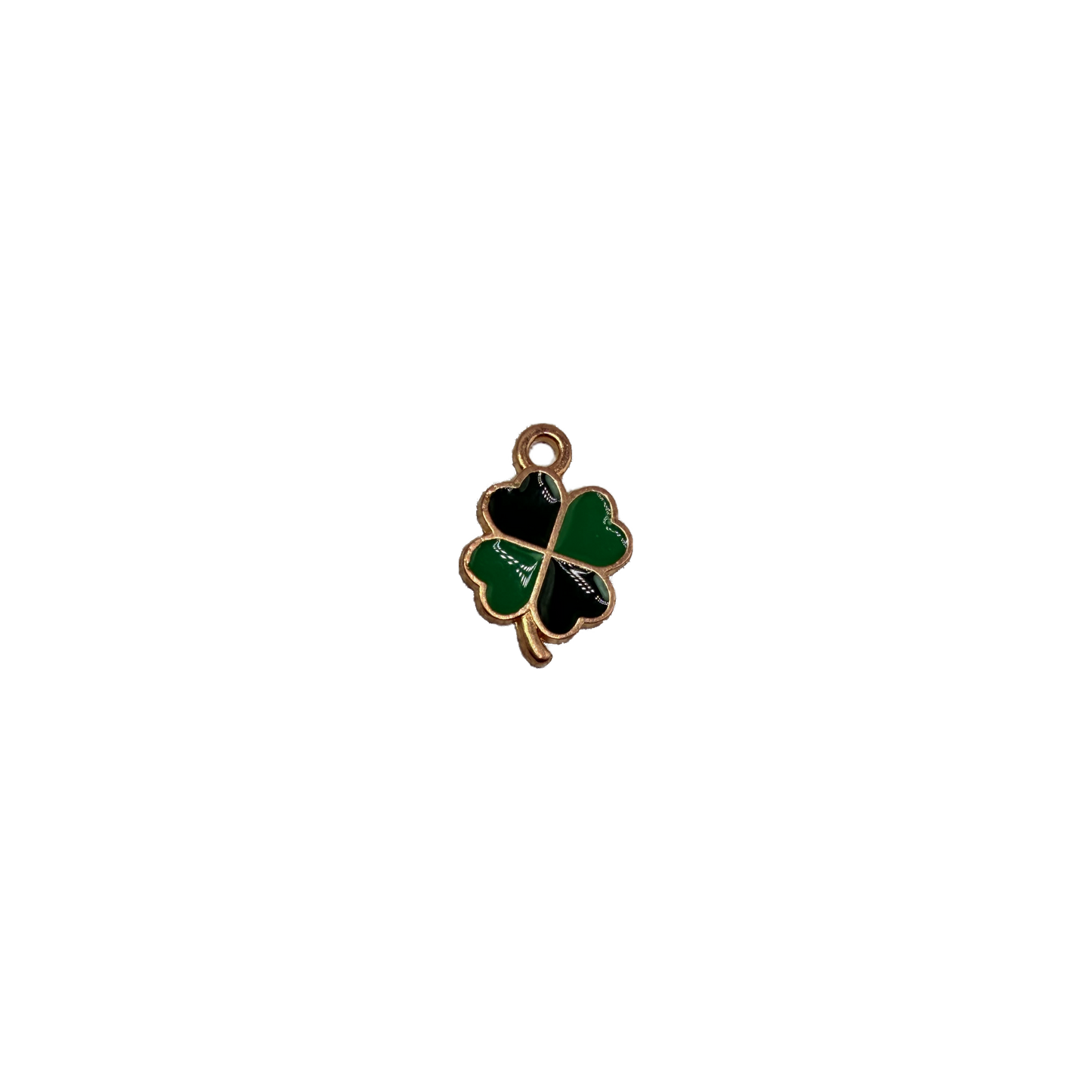 Gold clover with green and black glossy enamel