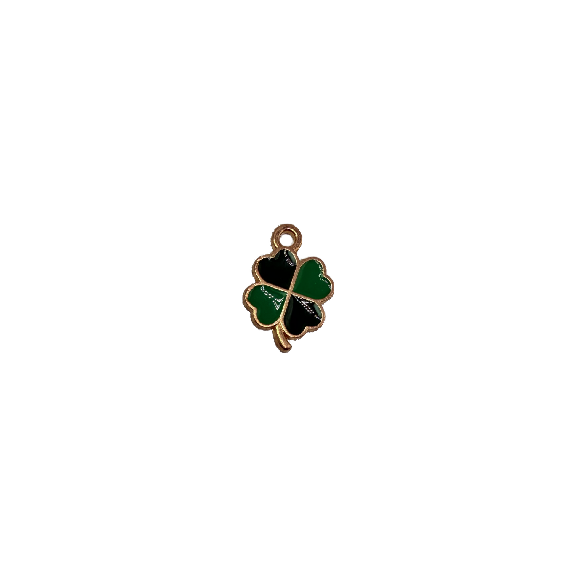Gold clover with green and black glossy enamel