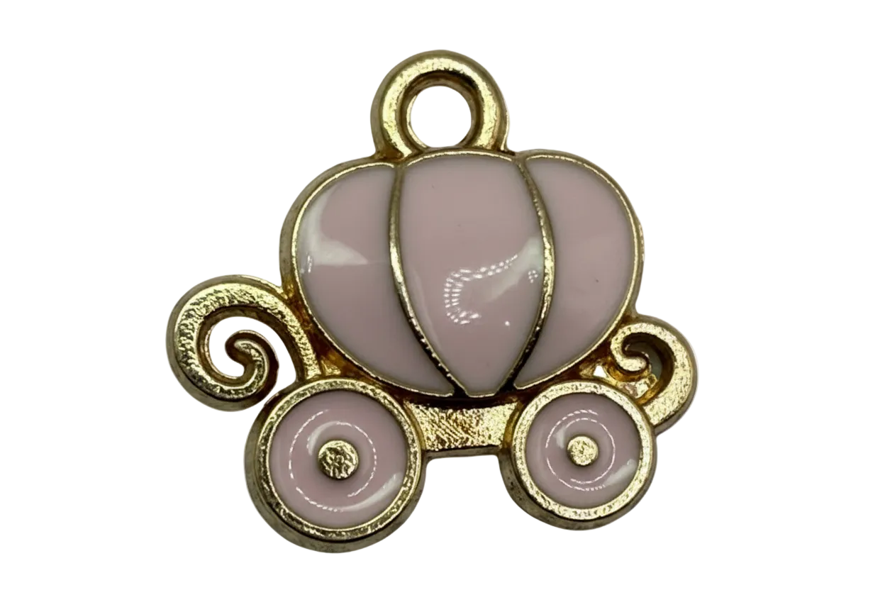 Blush pink pumpkin carriage with gold outline and scroll details