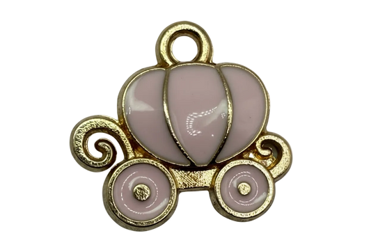 Blush pink pumpkin carriage with gold outline and scroll details