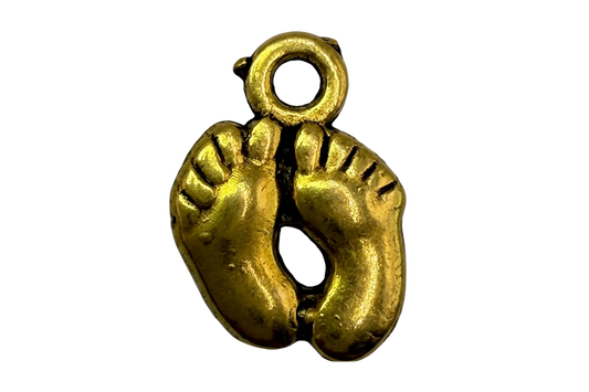 Gold baby footprints pendant with antique-style finish