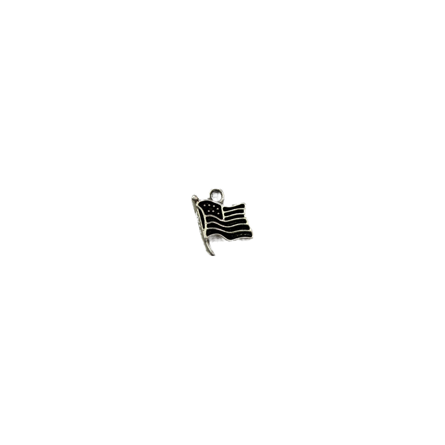 Black enamel waving flag with silver outline