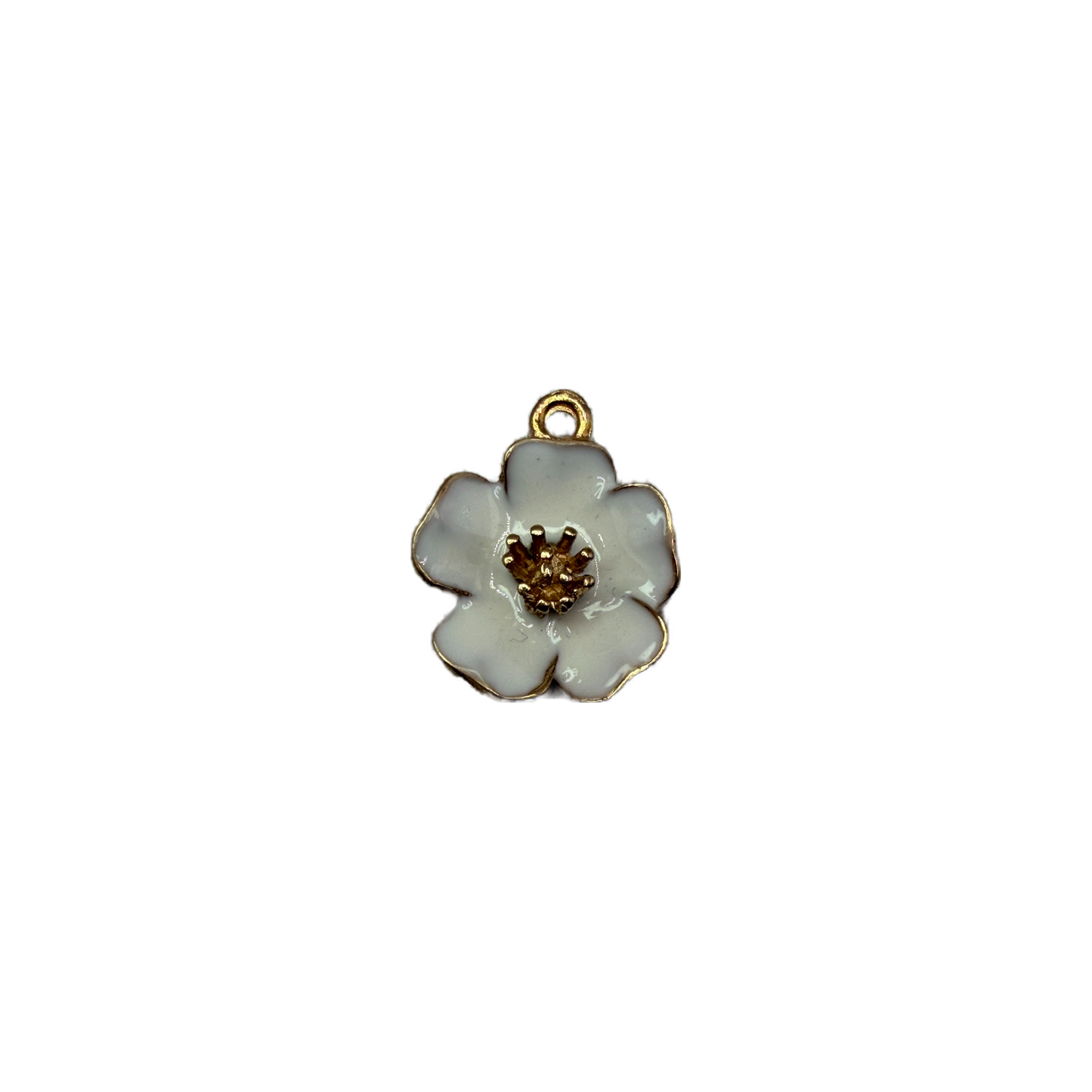 White enamel flower blossom with gold outline