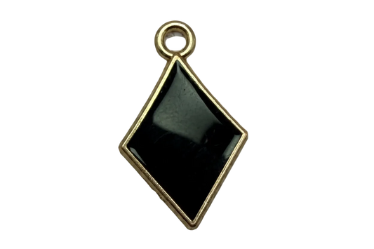 Glossy black diamond-shaped tile charm with gold frame
