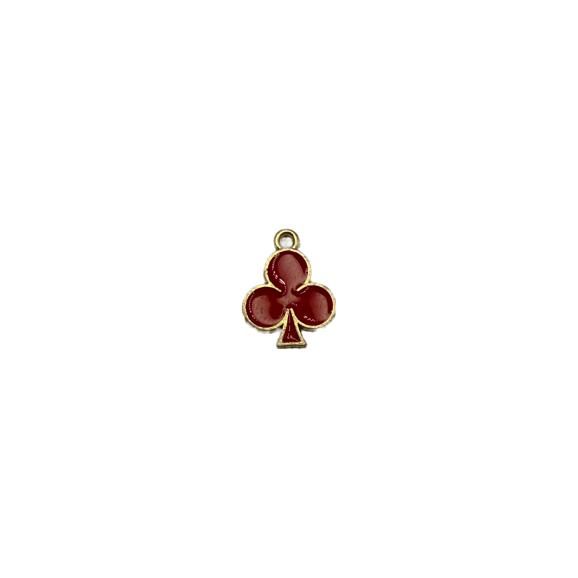 Red club suit symbol in gold with white gem accent