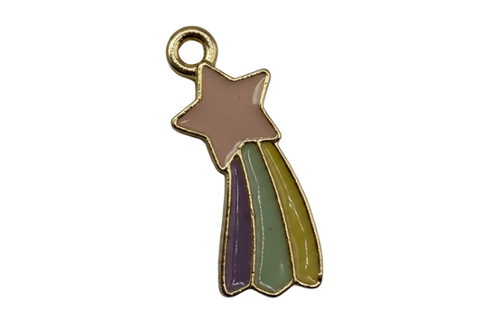 Pastel enamel shooting star with blush pink star and lavender, sage, and mustard trails in gold color