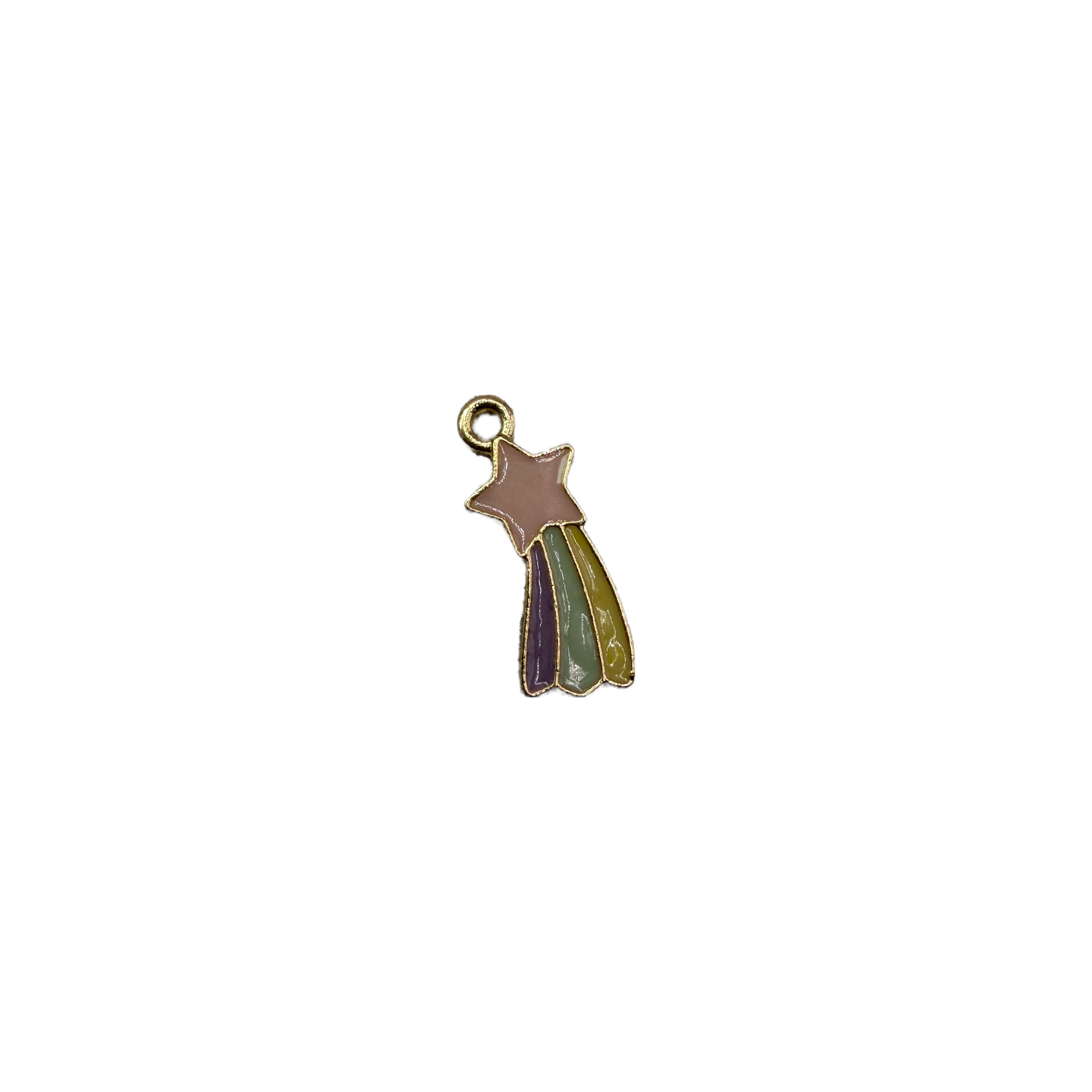 Pastel enamel shooting star with multicolor trails in gold color