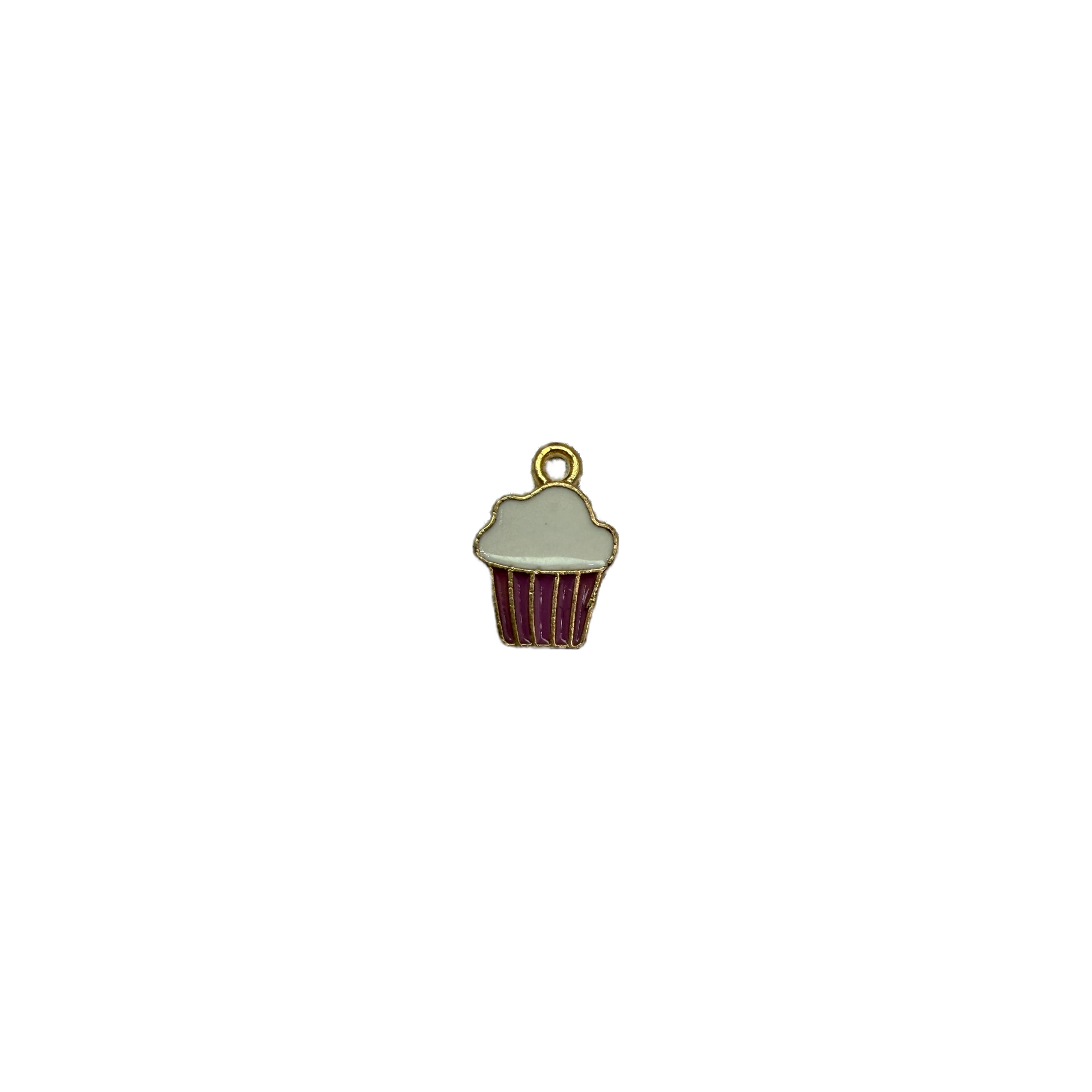 Purple cupcake charm with white top and gold trim