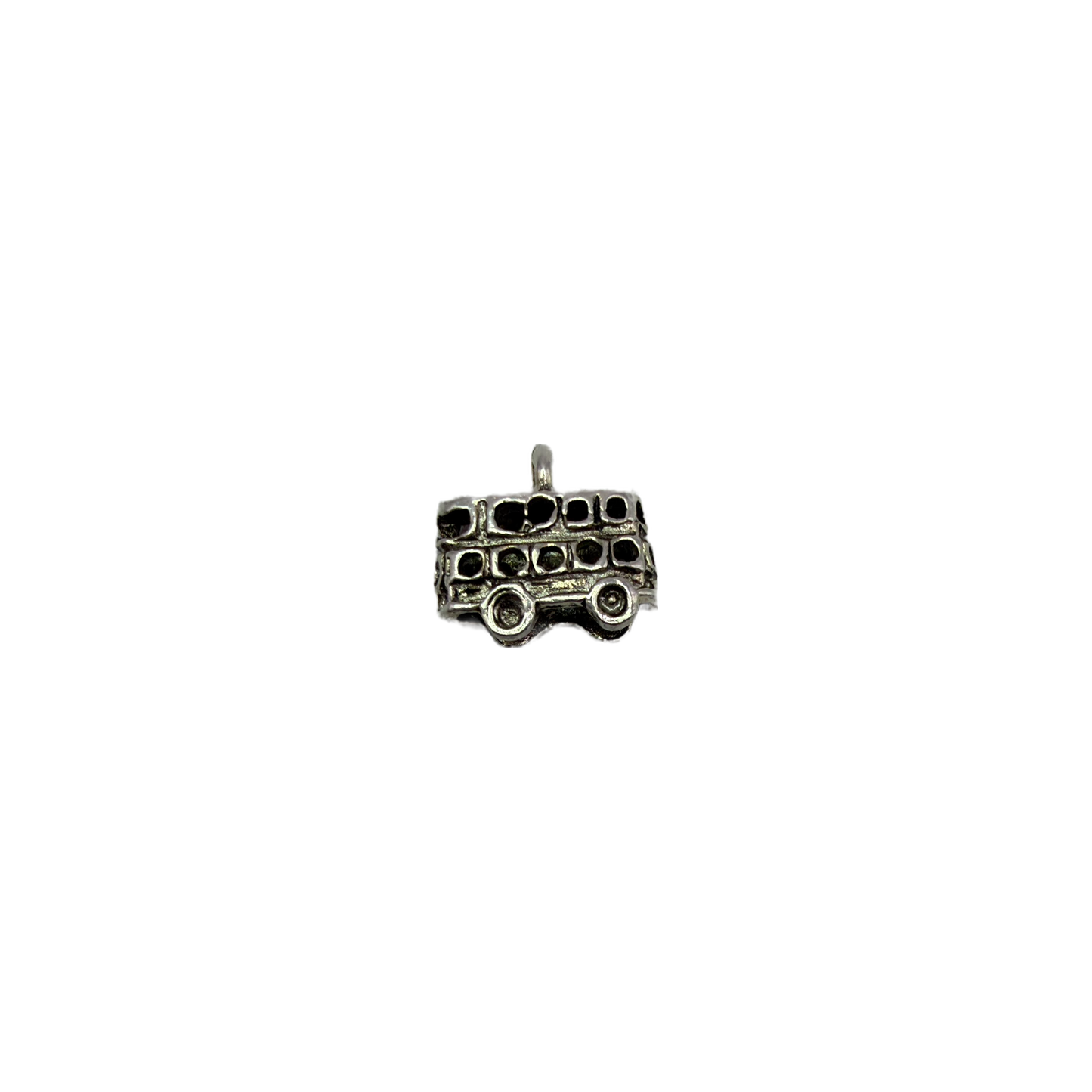 Silver-tone retro bus charm with dark detailing