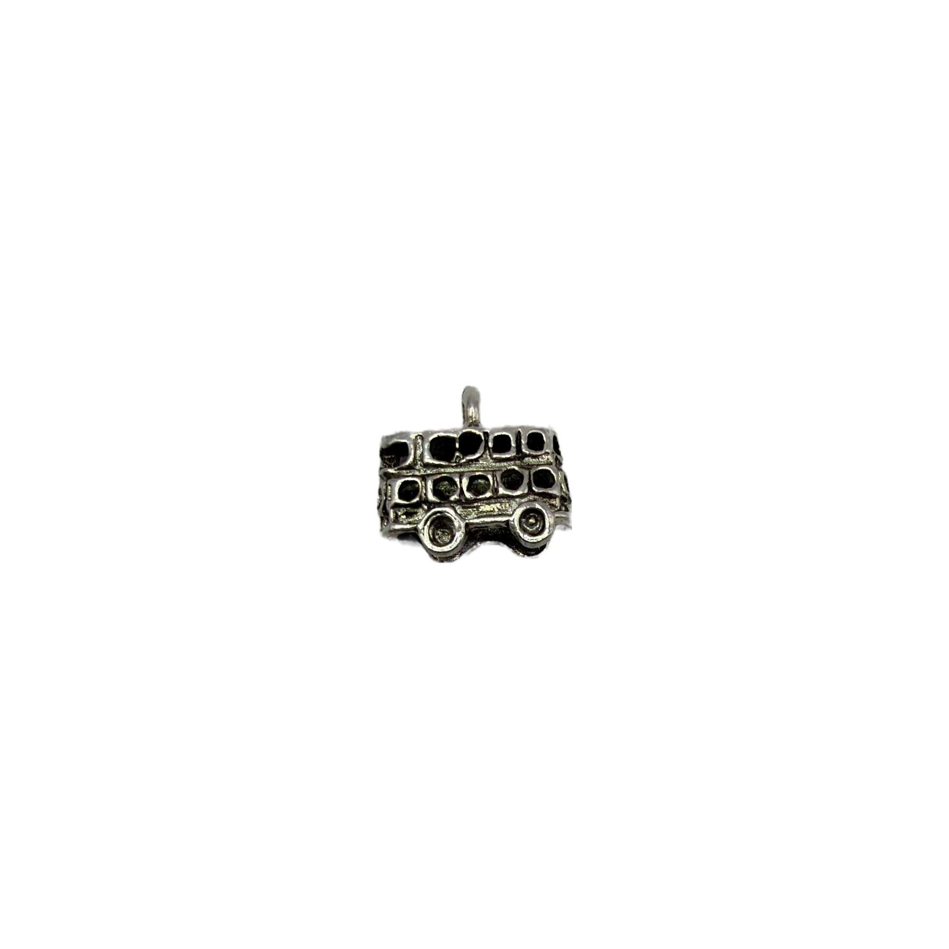 Silver-tone retro bus charm with dark detailing
