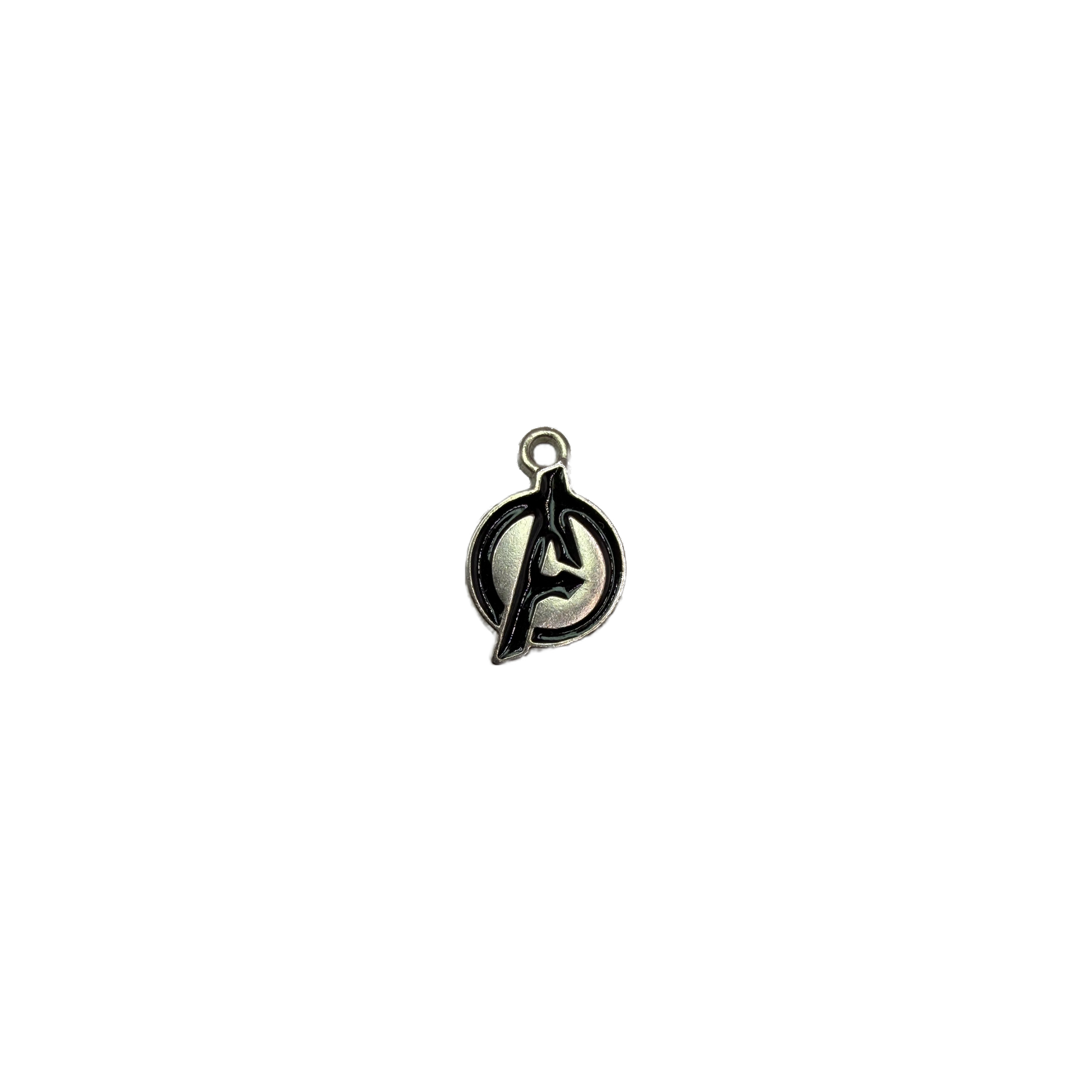 Silver round pendant with black enamel letter A emblem