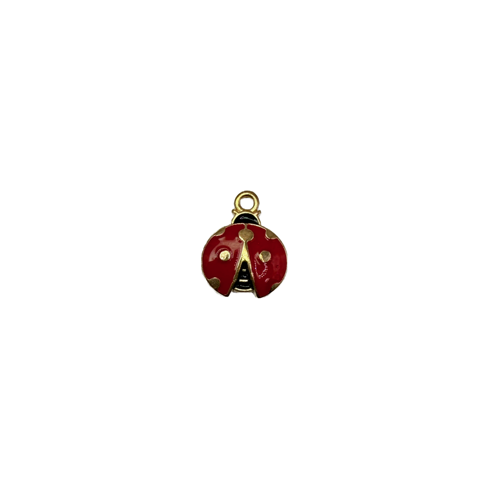 Red ladybug with gold detailing and a small clear gem