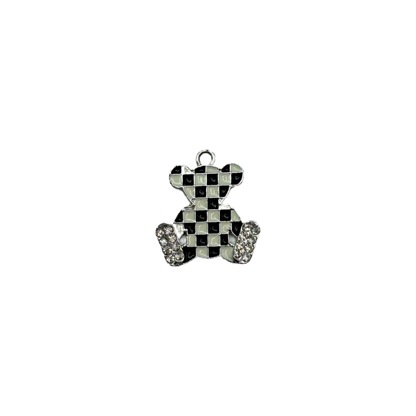 Checkerboard enamel teddy bear with clear crystal accents