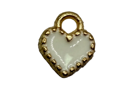 Glossy white enamel heart padlock with beaded gold border