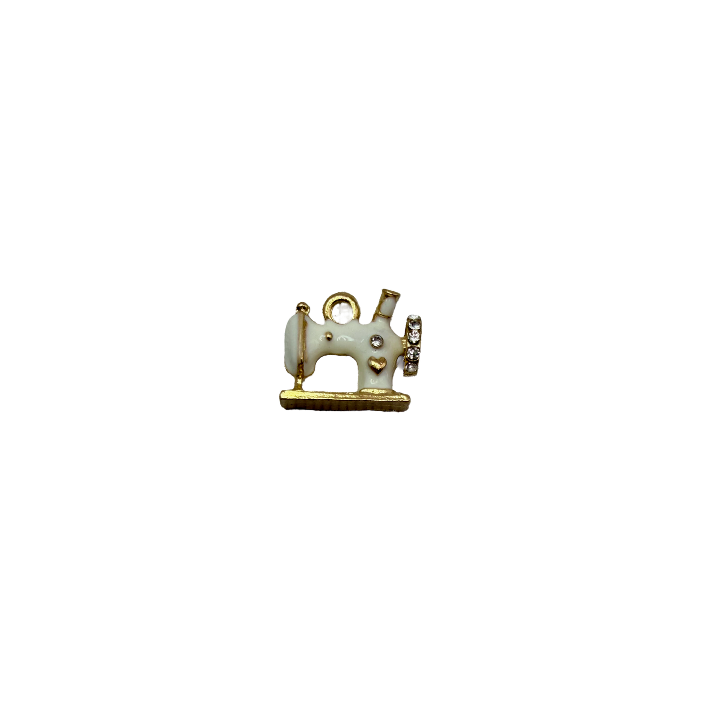White gold sewing machine with clear crystal accents