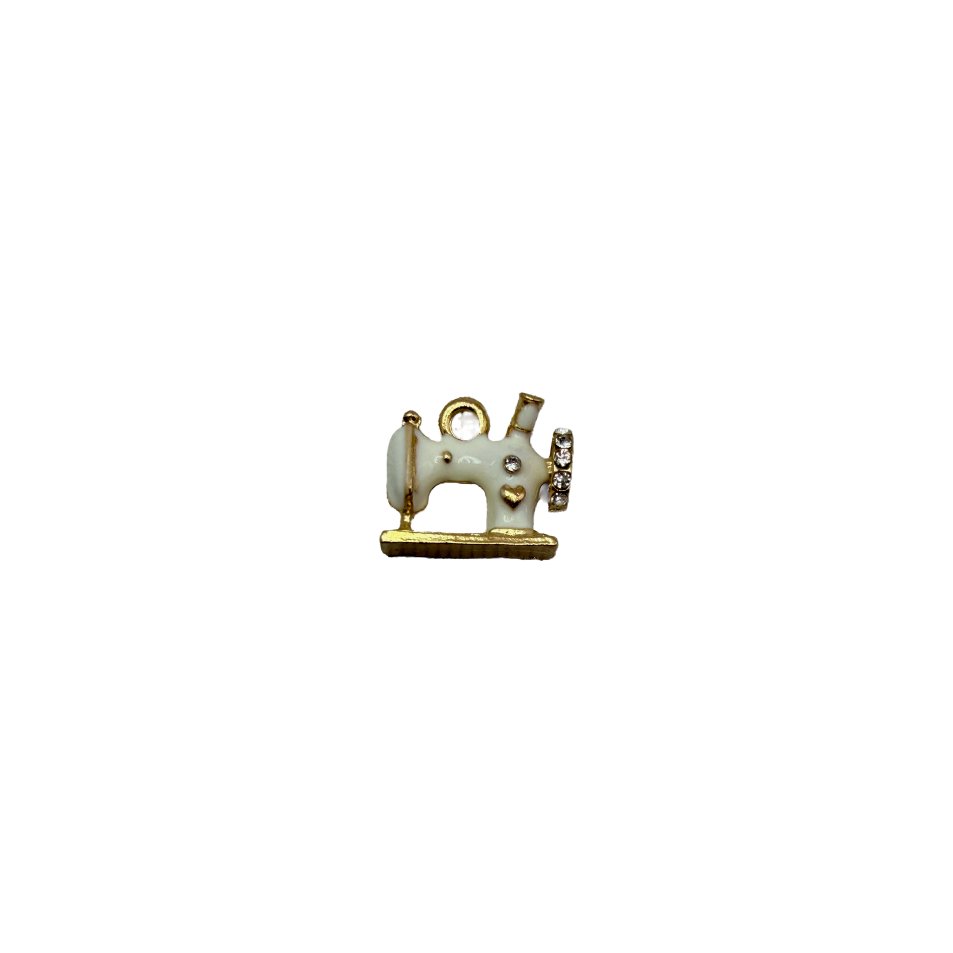 White gold sewing machine with clear crystal accents