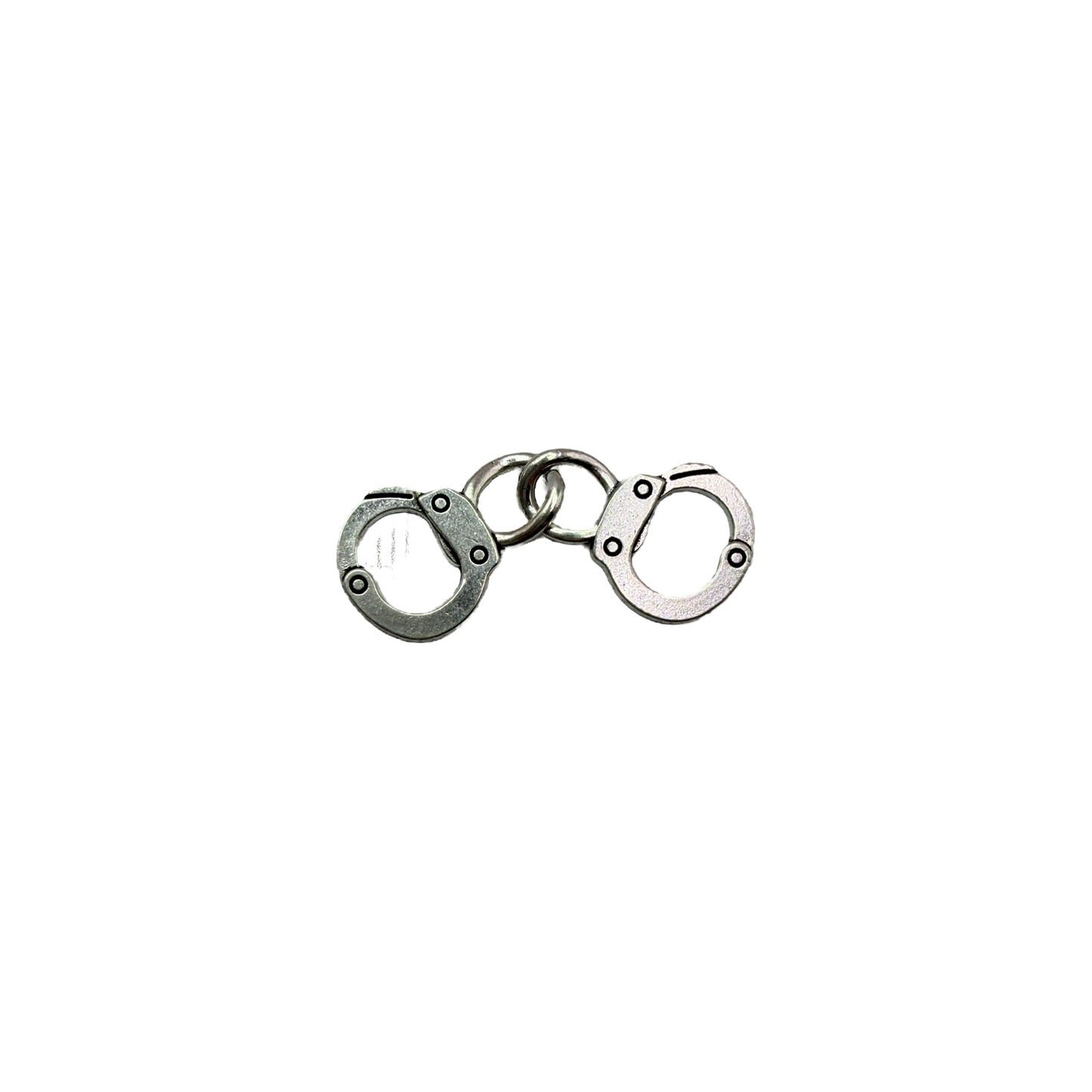 Linked silver handcuffs with dark rivet details