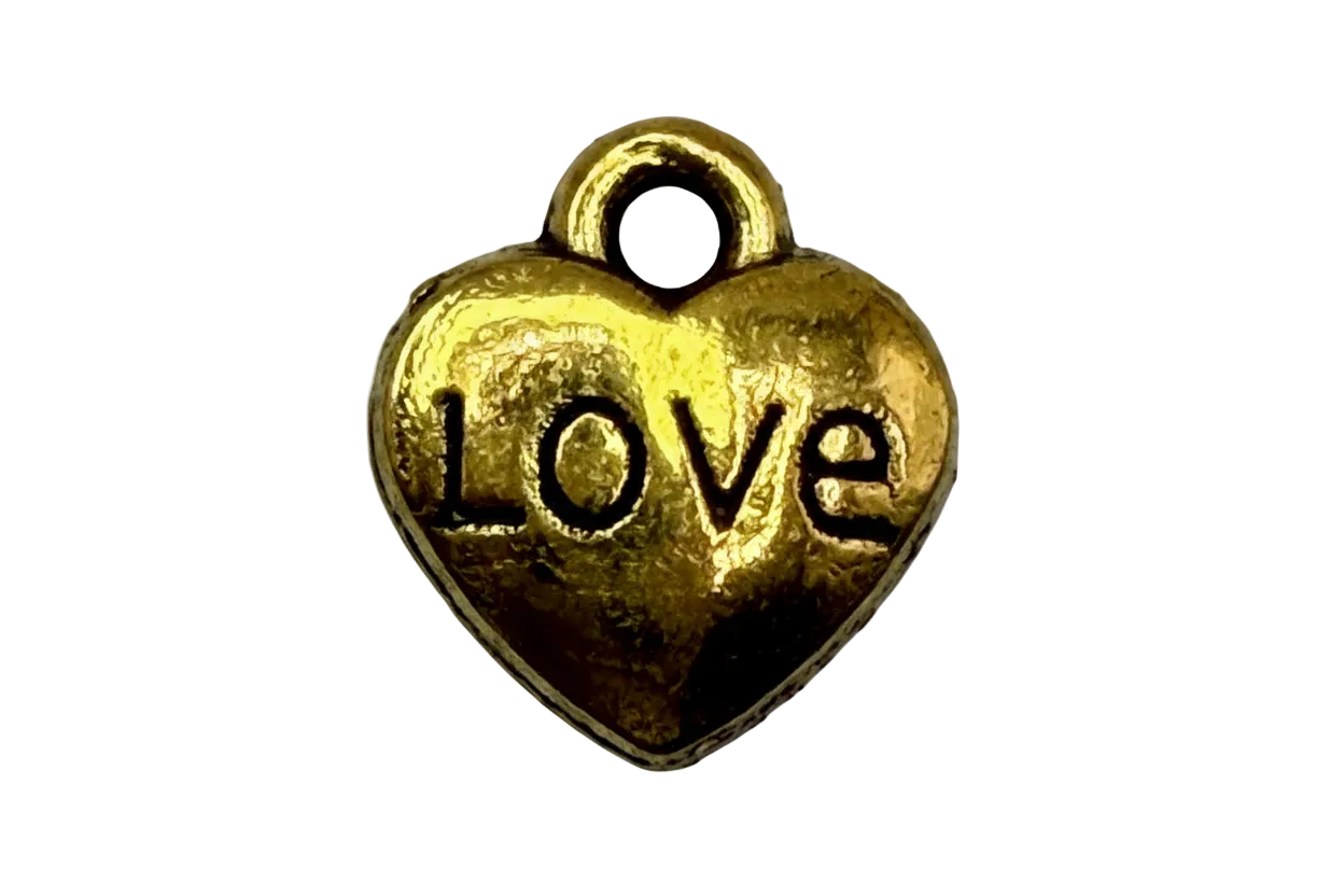 Textured gold heart with raised black LOVE lettering