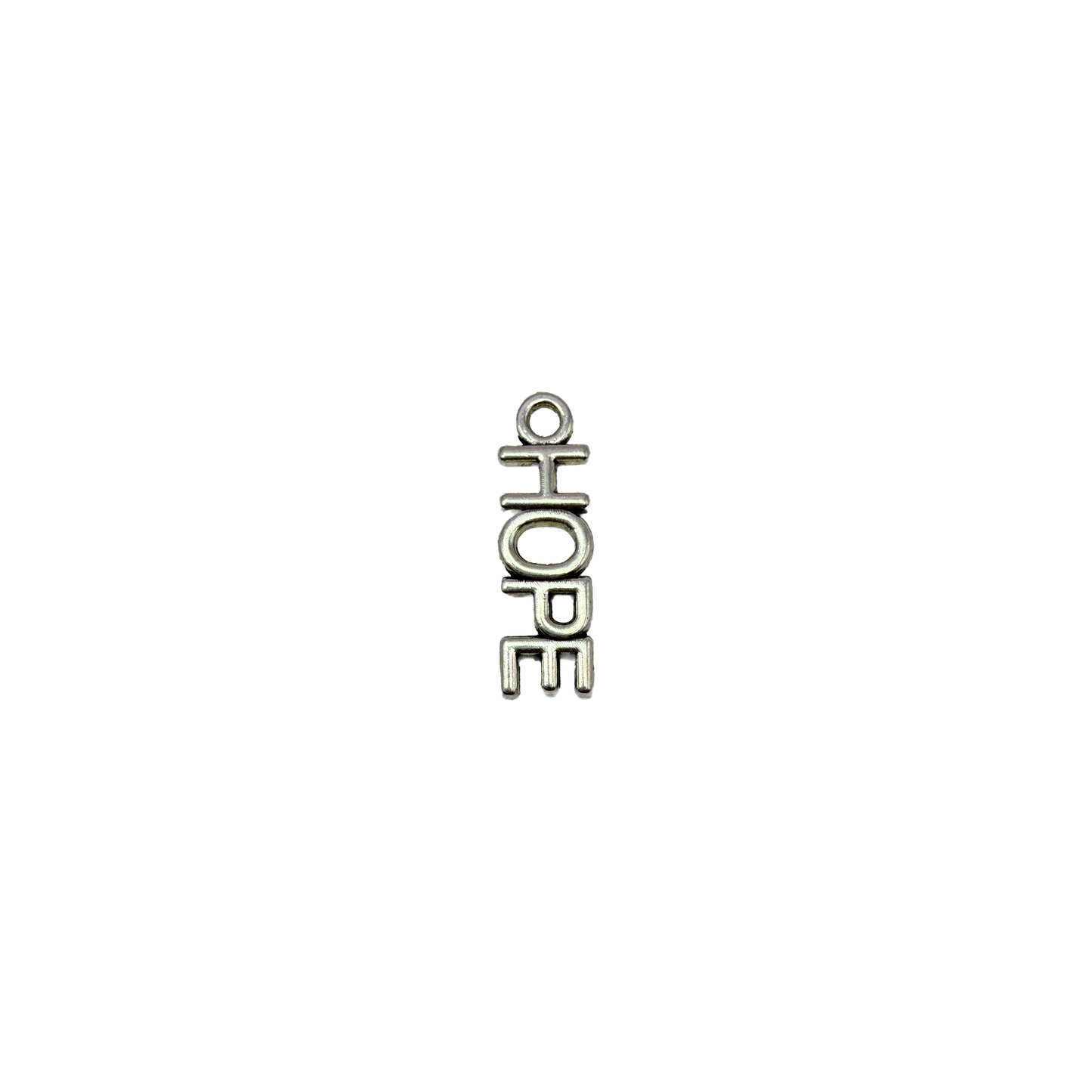 Vertical HOPE word charm in polished silver metal