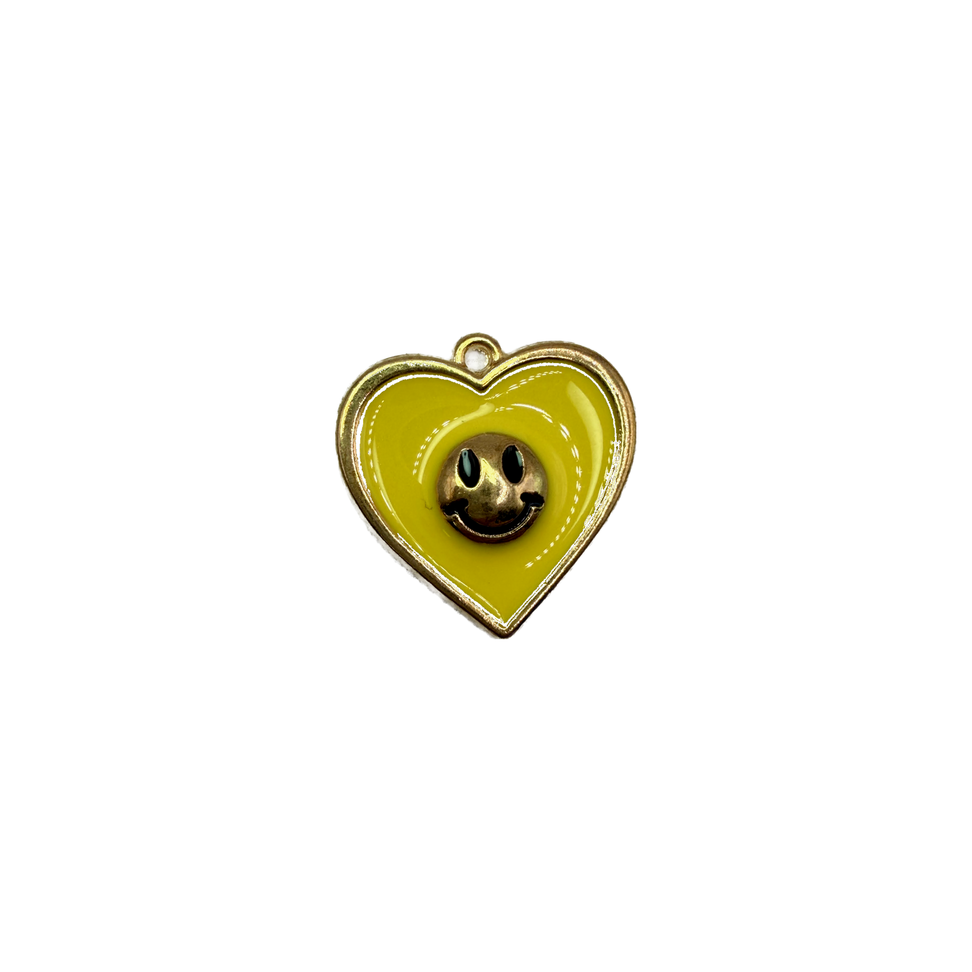 Yellow enamel heart with gold smiley face