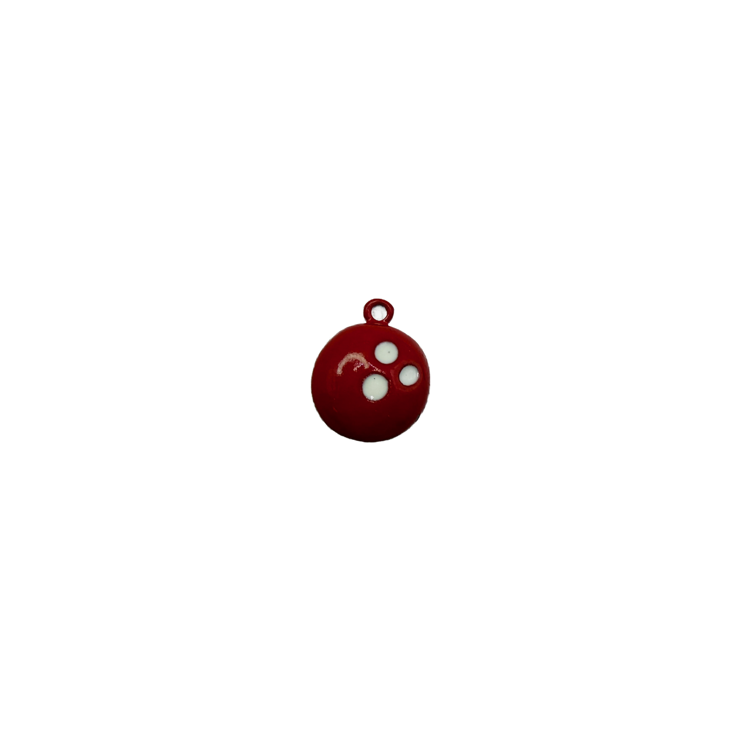 Red enamel disc with white polka dots, silver-toned finish