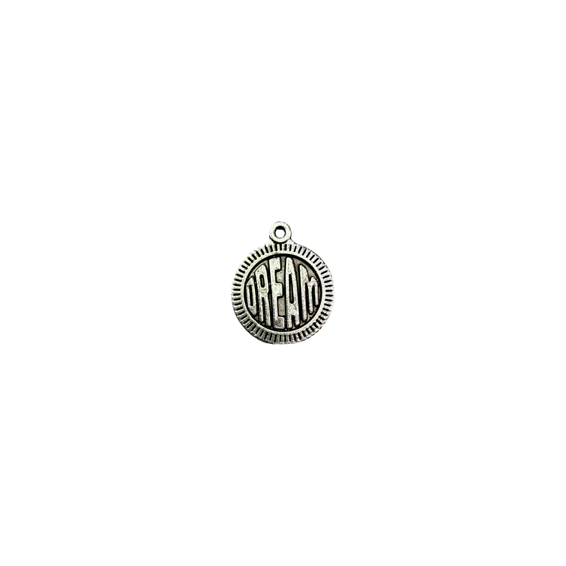 Antiqued silver DREAM coin with ridged edge