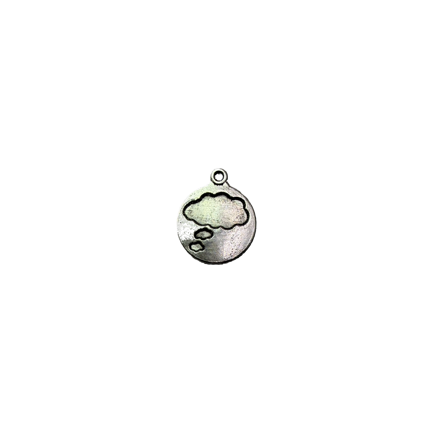 Antiqued silver thought bubble disc with dark outlines