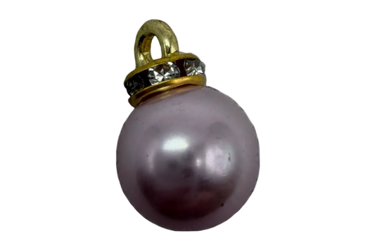 Glossy lavender pearl orb with gold cap and clear faceted stone halo