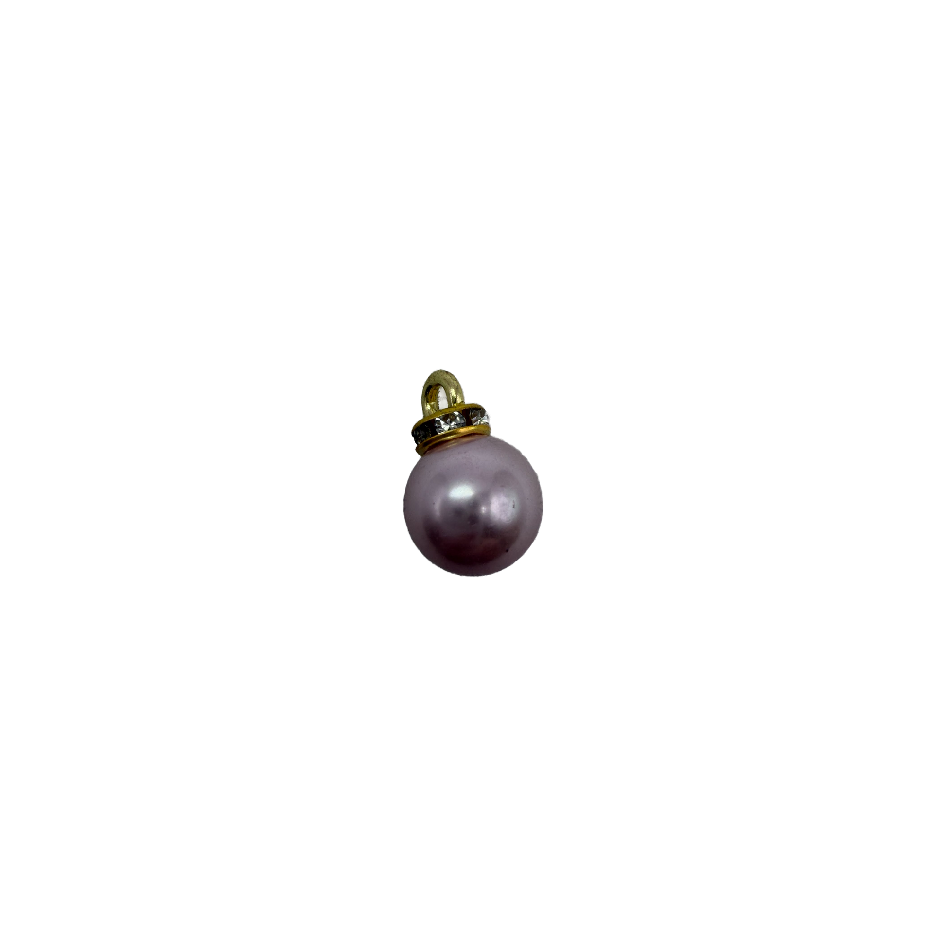 Lavender pearl orb with gold cap and clear stone halo