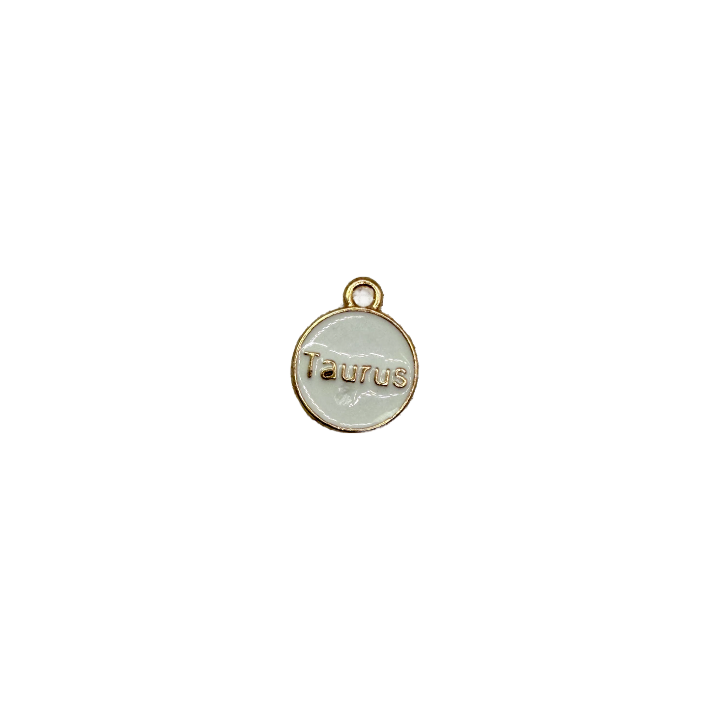 White enamel Taurus disc with raised gold lettering